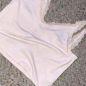 American Eagle Lace Trim Ribbed Crop Tank Top